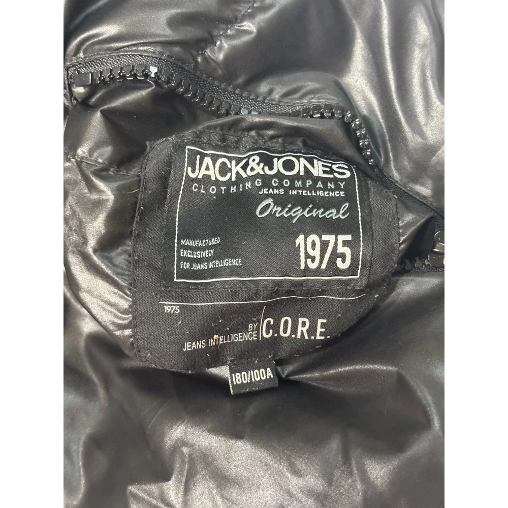 Jack & Jones Core Findus Down Waistcoat Puffer Vest Black Hooded Mens Size L